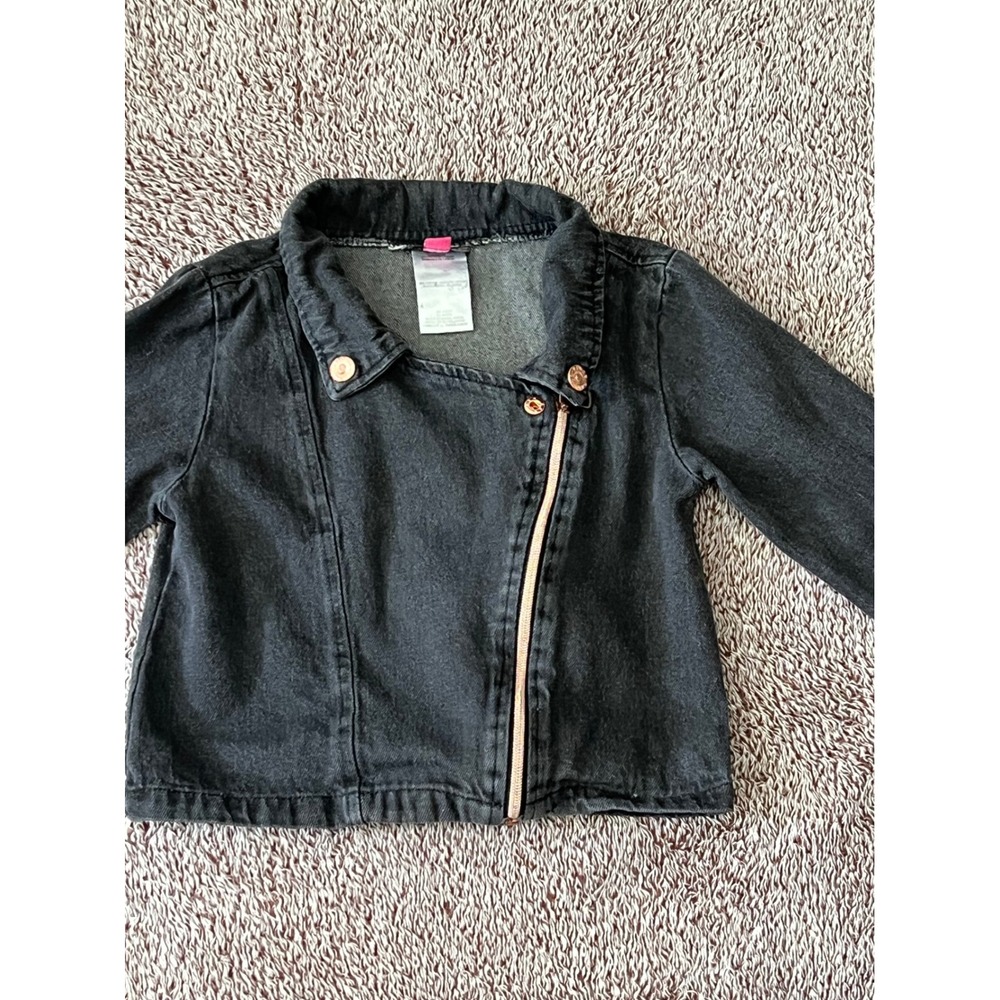 Vince Camuto Girls Size 7 Black Moto Denim Jacket Asymmetrical Zip Cotton